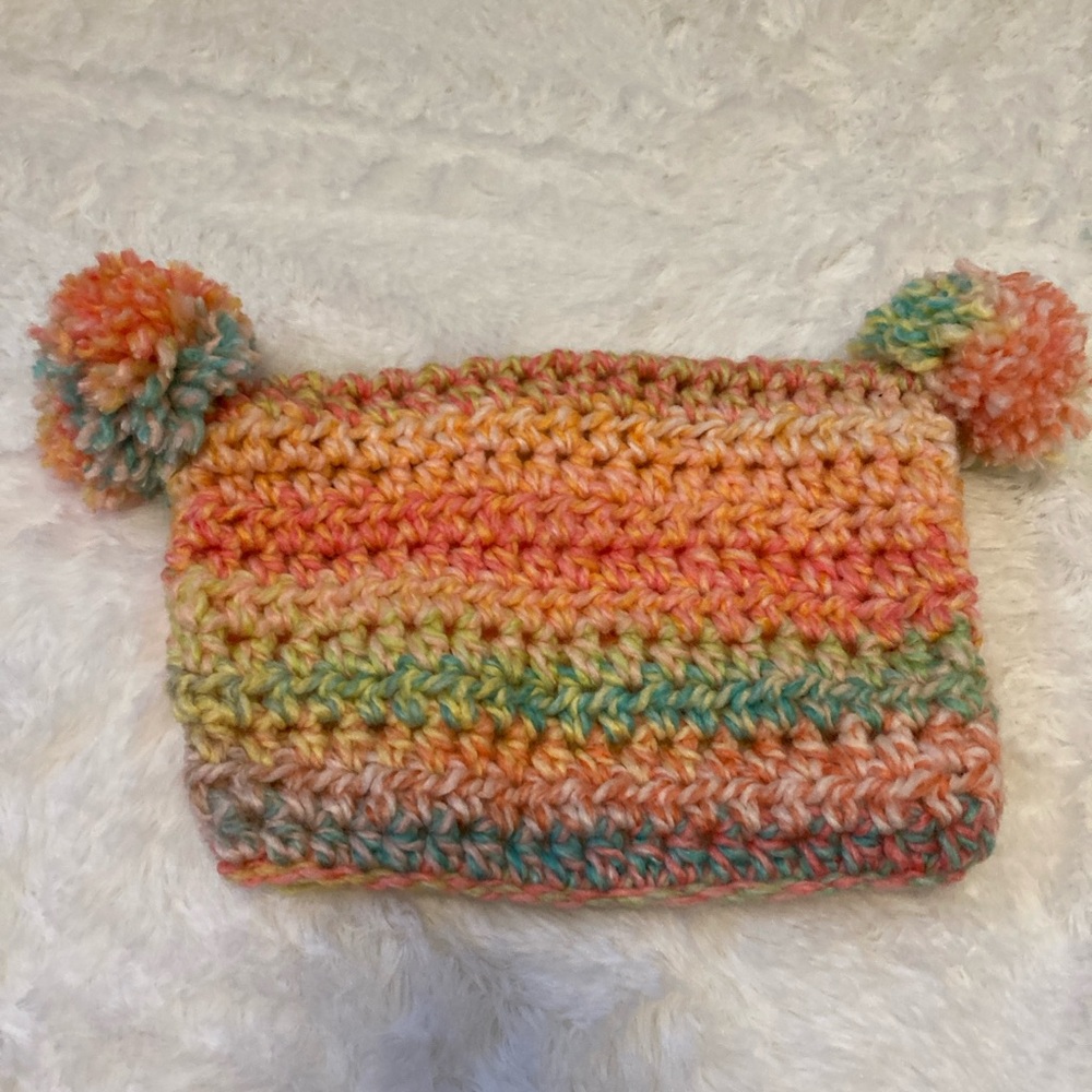FUNKY chunky cat hat RAINBOW COLOR square adult hat with pompom